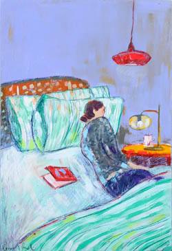tableau de Lourdes Ral - lecture d'une femme à la fenêtre
