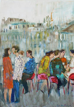 tableau de Lourdes Ral - lecture d'une femme à la fenêtre