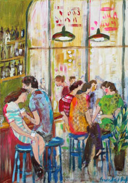 tableau de Lourdes Ral - lecture d'une femme à la fenêtre