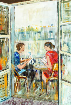 tableau de Lourdes Ral - lecture d'une femme à la fenêtre