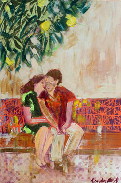 tableau de Lourdes Ral - lecture d'une femme à la fenêtre