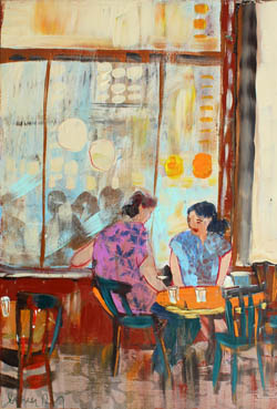 tableau de Lourdes Ral - lecture d'une femme à la fenêtre