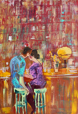 tableau de Lourdes Ral - lecture d'une femme à la fenêtre