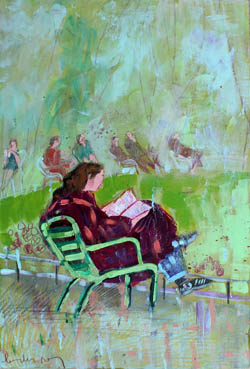 tableau de Lourdes Ral - lecture d'une femme à la fenêtre