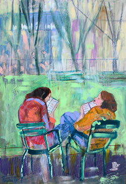 tableau de Lourdes Ral - lecture d'une femme à la fenêtre