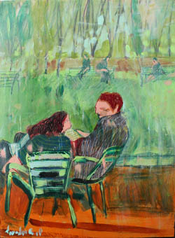 tableau de Lourdes Ral - lecture d'une femme à la fenêtre