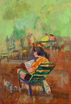 tableau de Lourdes Ral - lecture d'une femme à la fenêtre