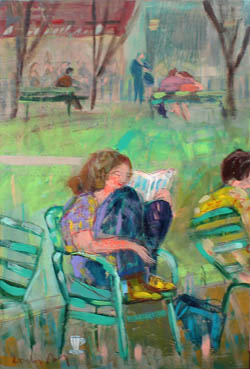 tableau de Lourdes Ral - lecture d'une femme à la fenêtre