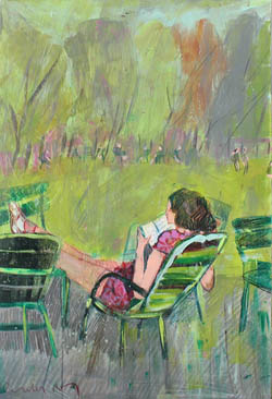 tableau de Lourdes Ral - lecture d'une femme à la fenêtre
