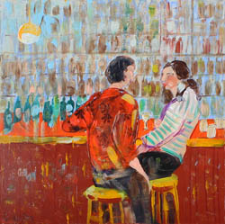 tableau de Lourdes Ral - lecture d'une femme à la fenêtre