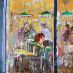 tableau de Lourdes Ral - lecture d'une femme à la fenêtre