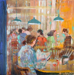 tableau de Lourdes Ral - lecture d'une femme à la fenêtre