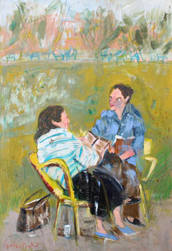 tableau de Lourdes Ral - lecture d'une femme à la fenêtre